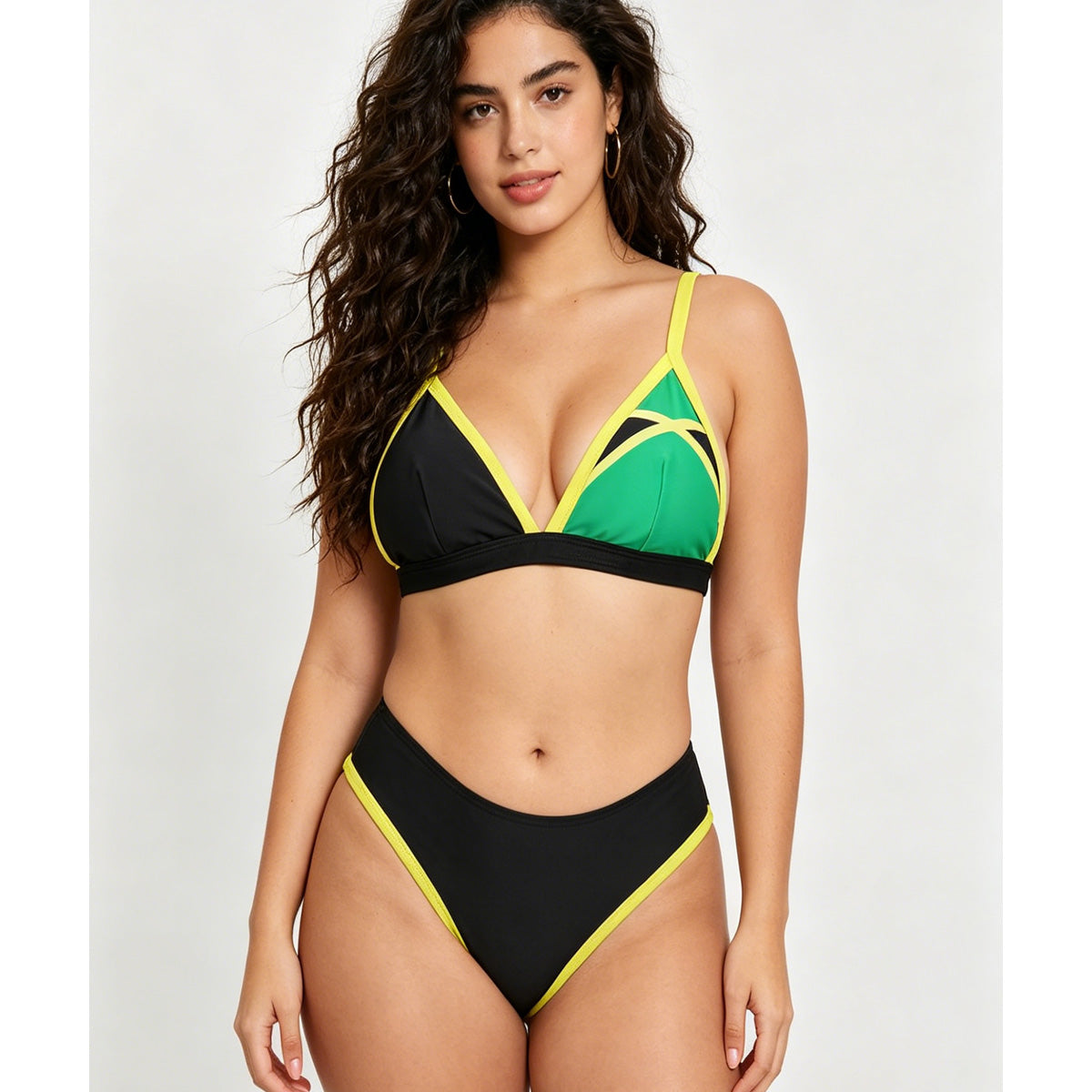 Women's Color Block High Waist Bikini Set - Sporty Swimwear