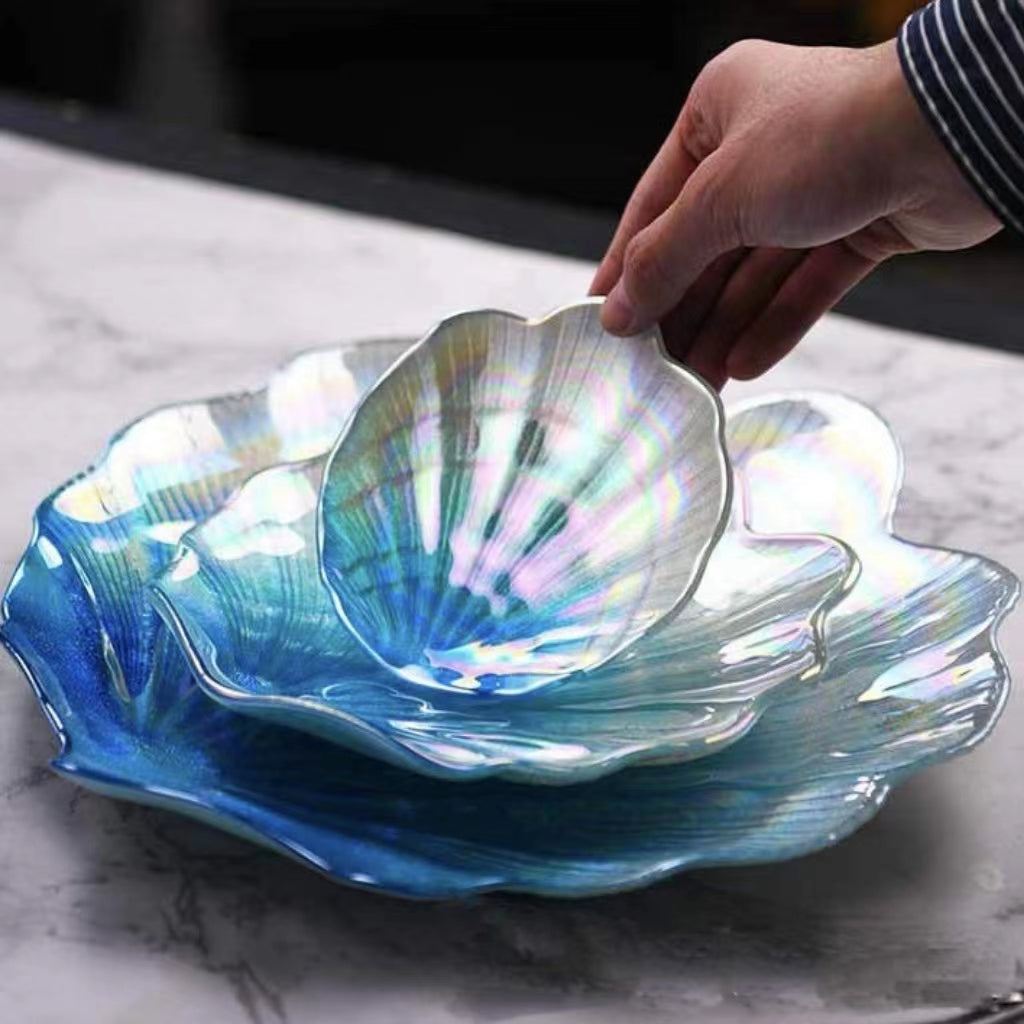 Colorful Glass Shell Dish Tray - Multi-Purpose Marine Fruit Plate Home Decor