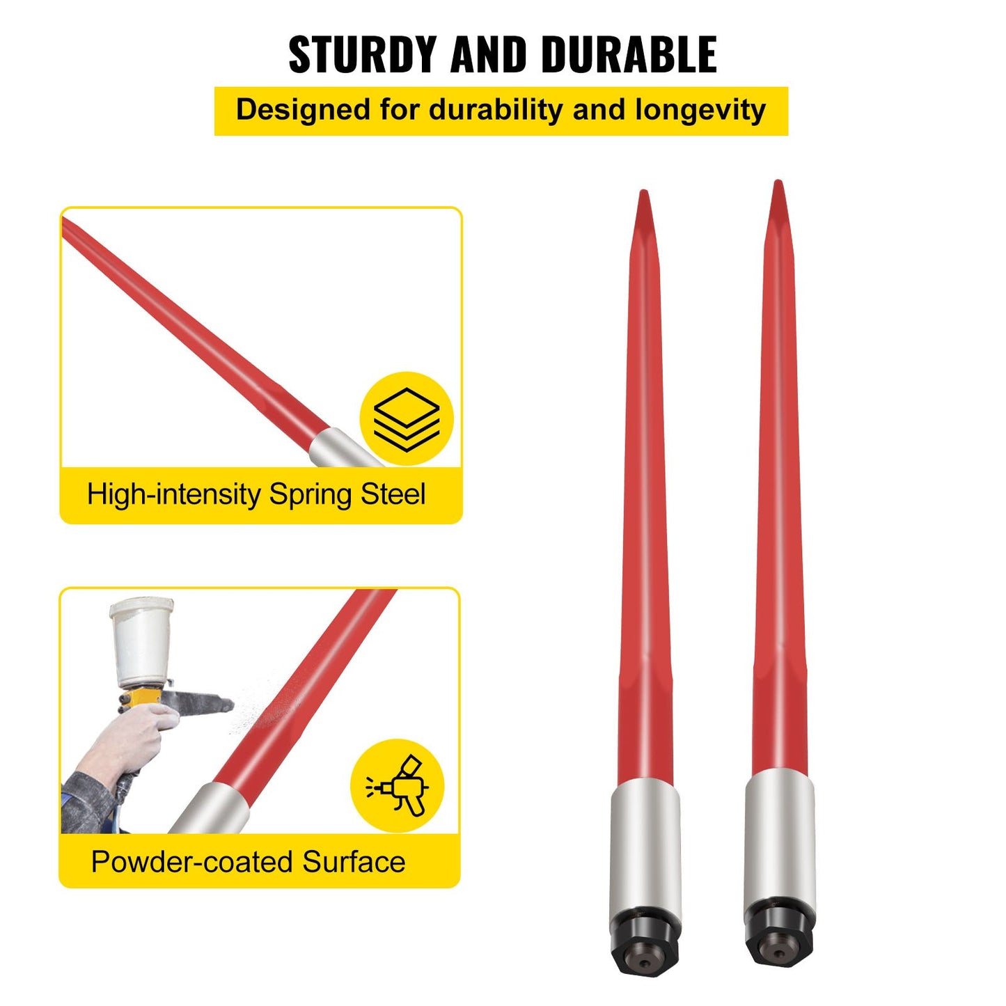 Hay Bale Spear 39 Inch Capacity - Quick Attach Square Bale Forks in Red