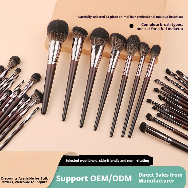 Animal Hair Loose Powder Eyeshadow and Concealer Makeup Brush Set - 33 Pieces