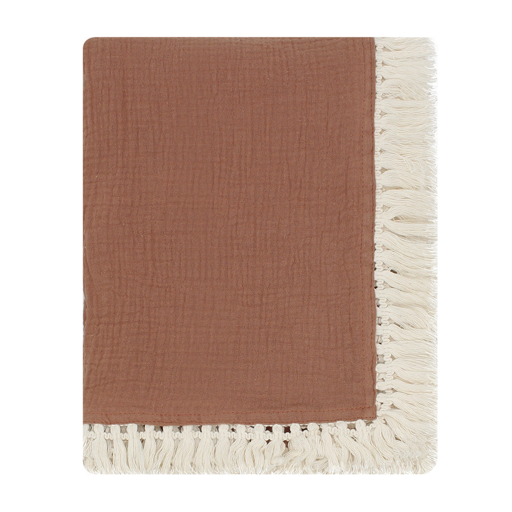 Solid Color Cotton Gauze Baby Blanket with Tassels - 120x120cm