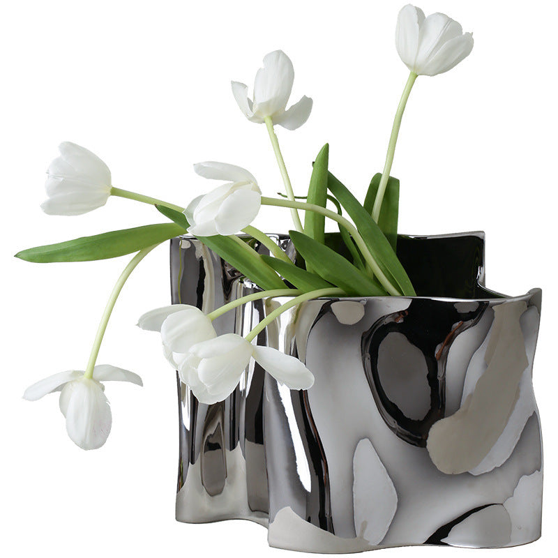 Ceramic Silver Electroplating Flower Vase - Light Luxury Home Decor
