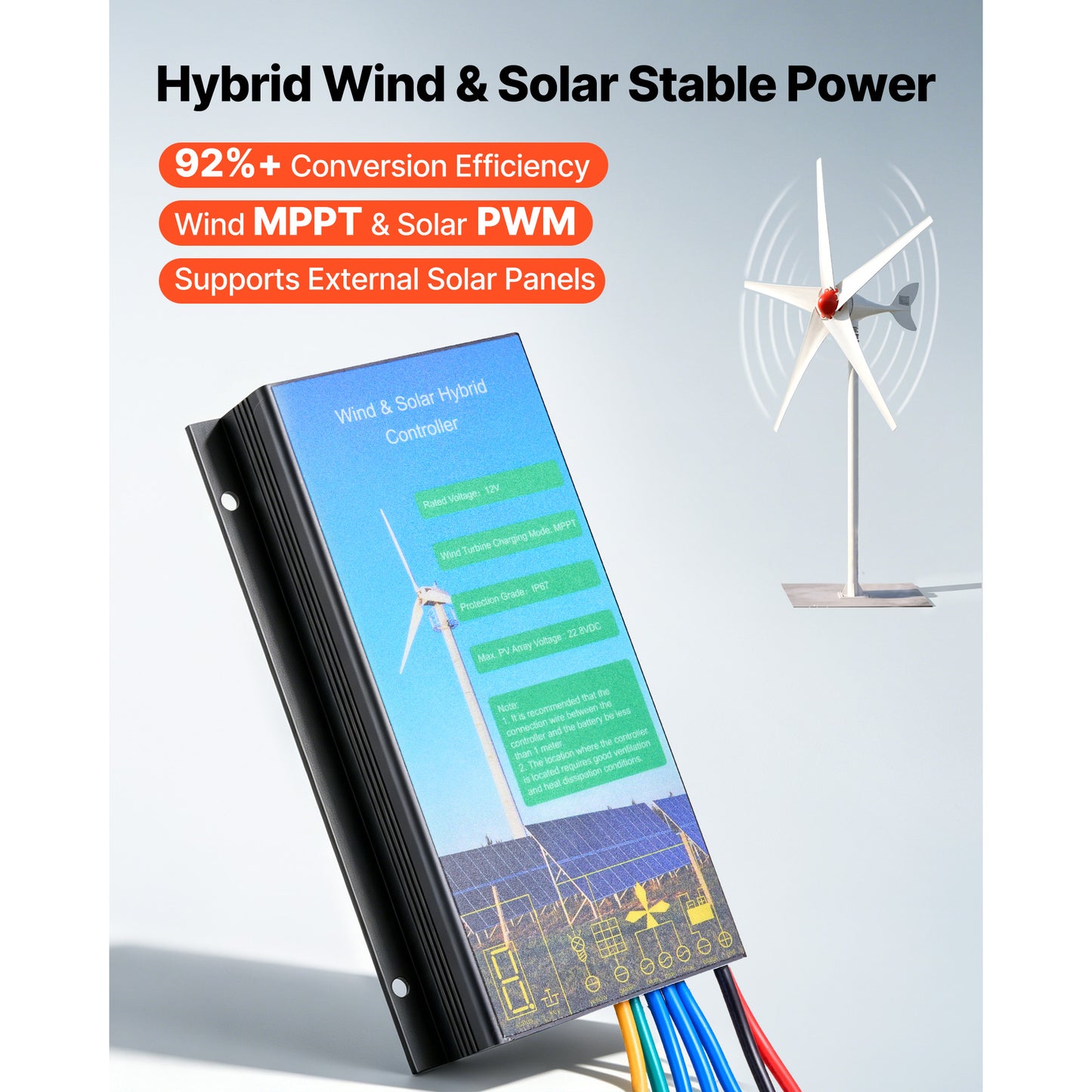800W 12V Wind Turbine Generator Kit with Hybrid Controller for RV Boat Home
