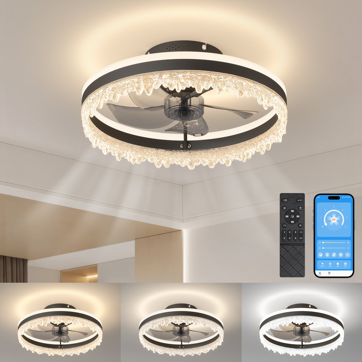 Modern Dimmable LED Ceiling Fan with Light - Remote Control