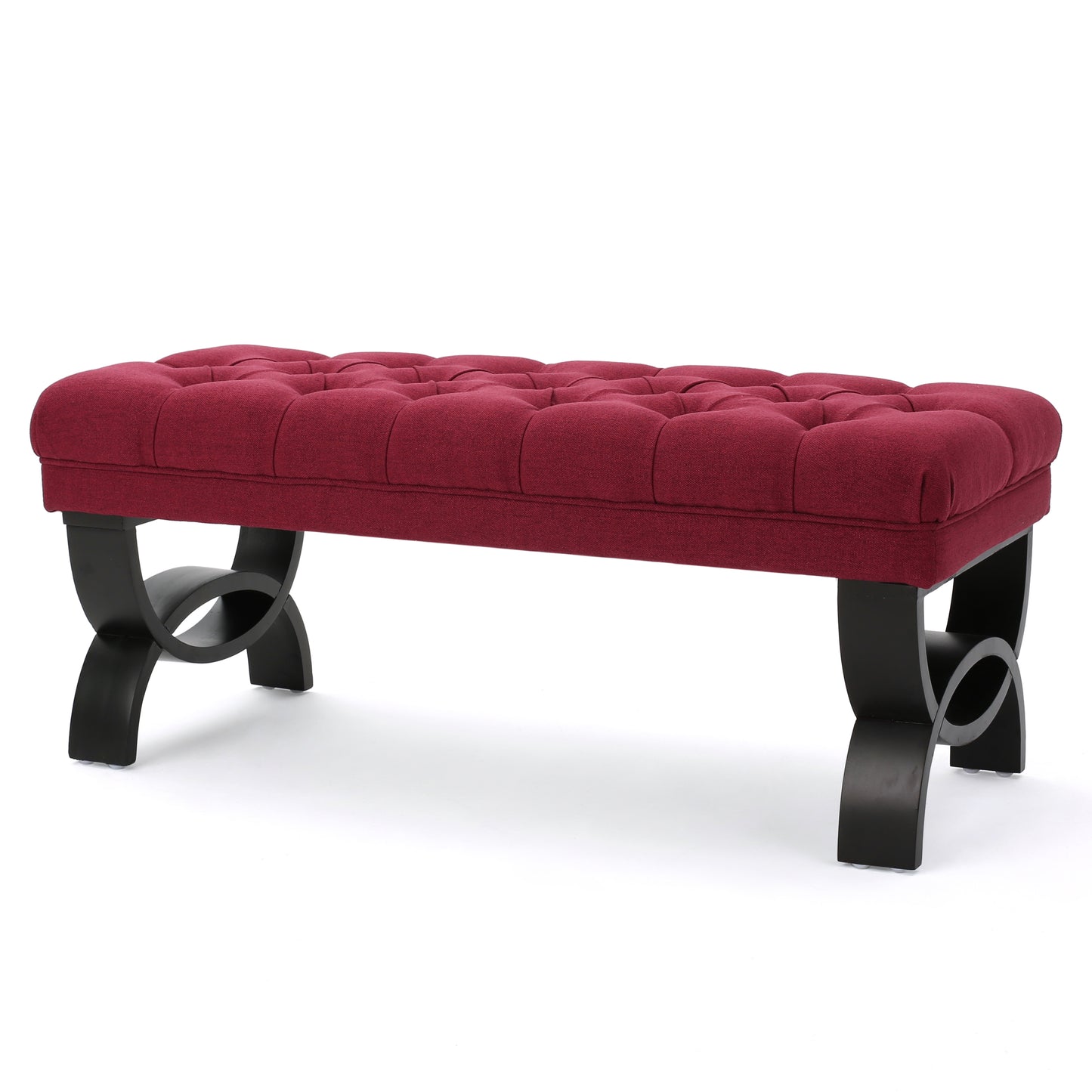Red Fabric Ottoman Bench with Button Tufting