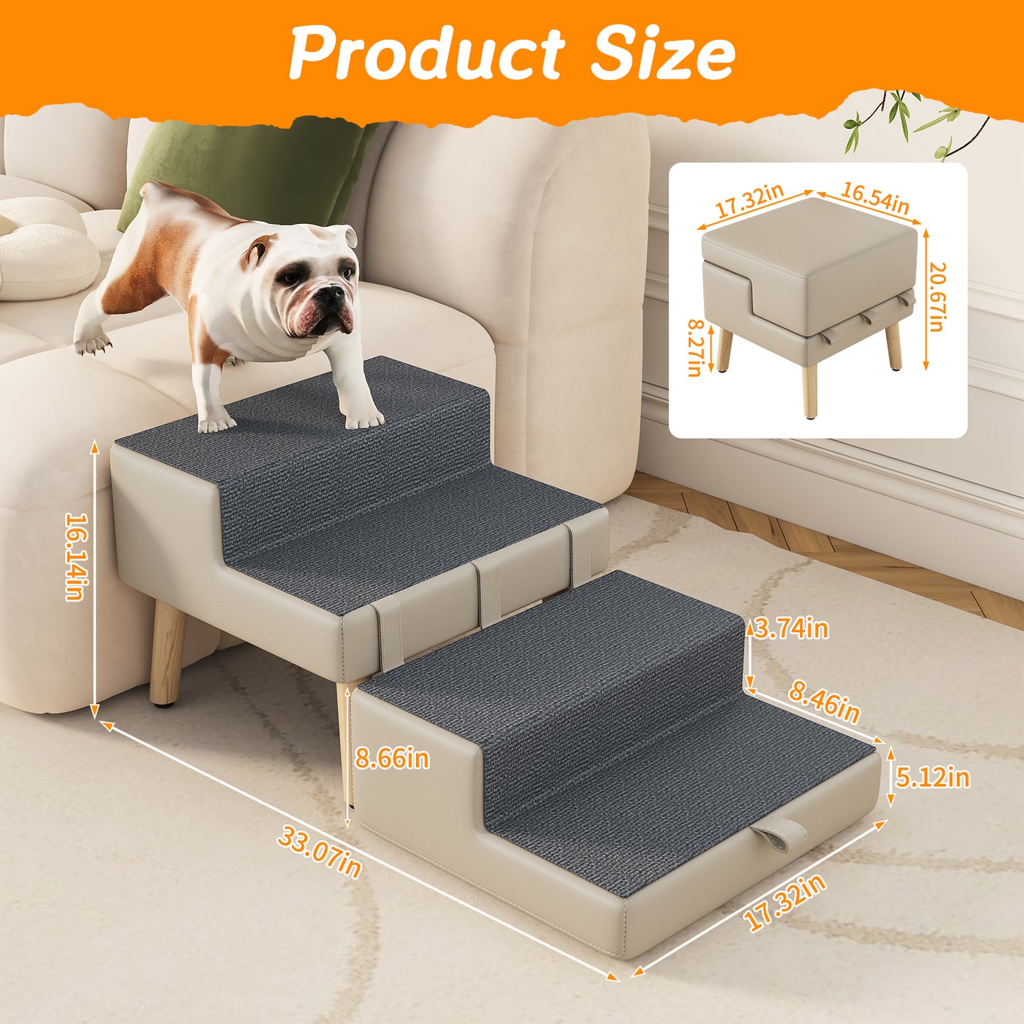 Foldable 4-Step Dog & Pet Stairs Ramp for Sofa Bed - Support Up To 220lbs