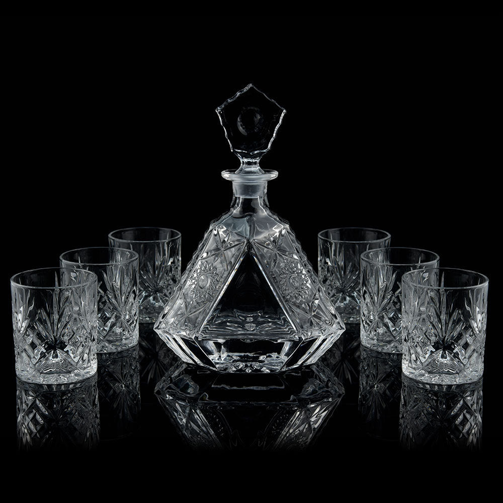 Crystal Whiskey Glass Set with Decanter and 6 Cups - Thickened Liquor Glassware