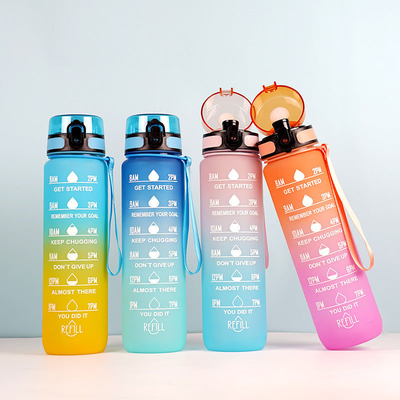 Large Capacity Sports Water Bottle - Gradient Cup with Lanyard 1000ml