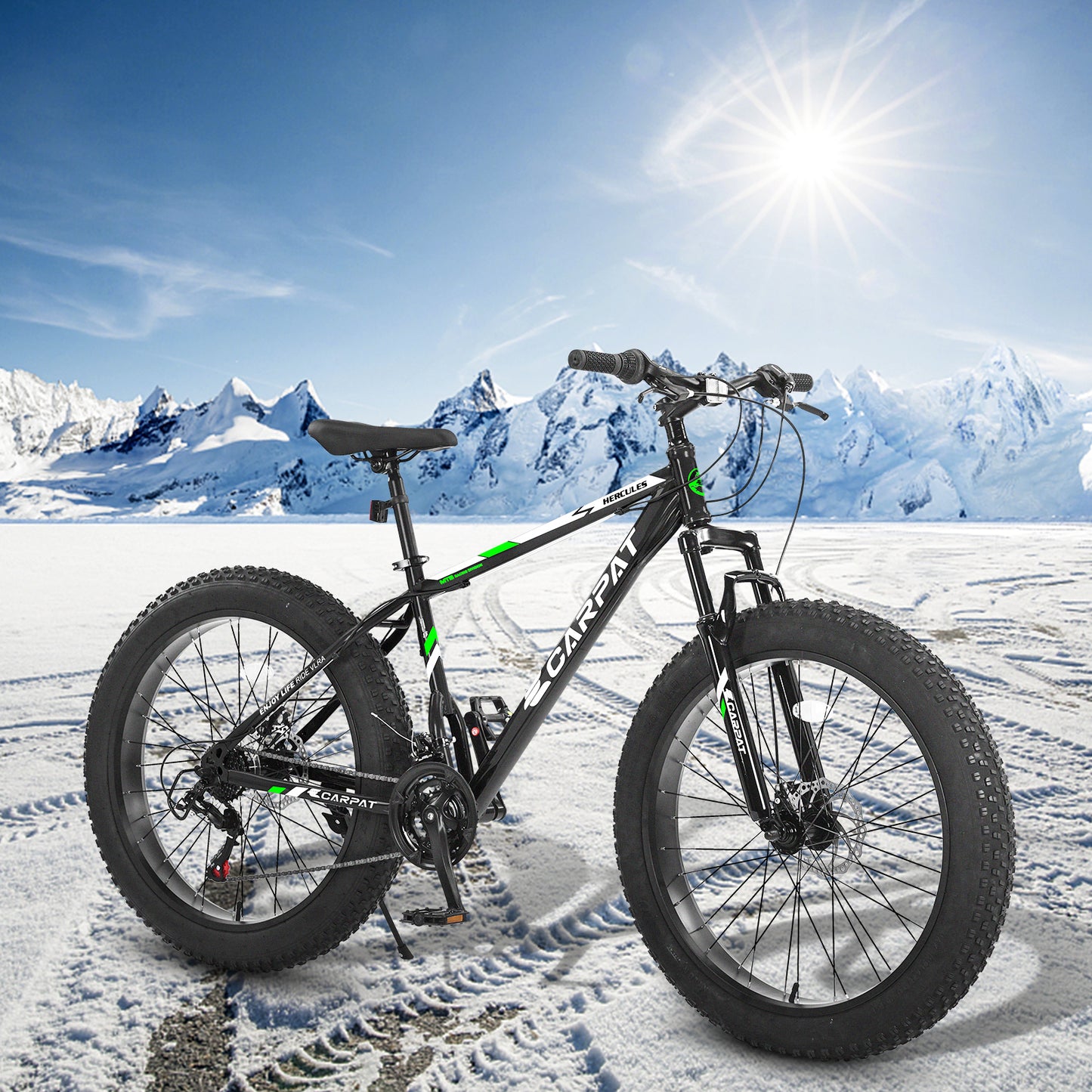 26 Inch Fat Tire Mountain Bike - Full Shimano 21 Speed, Dual Disc Brakes