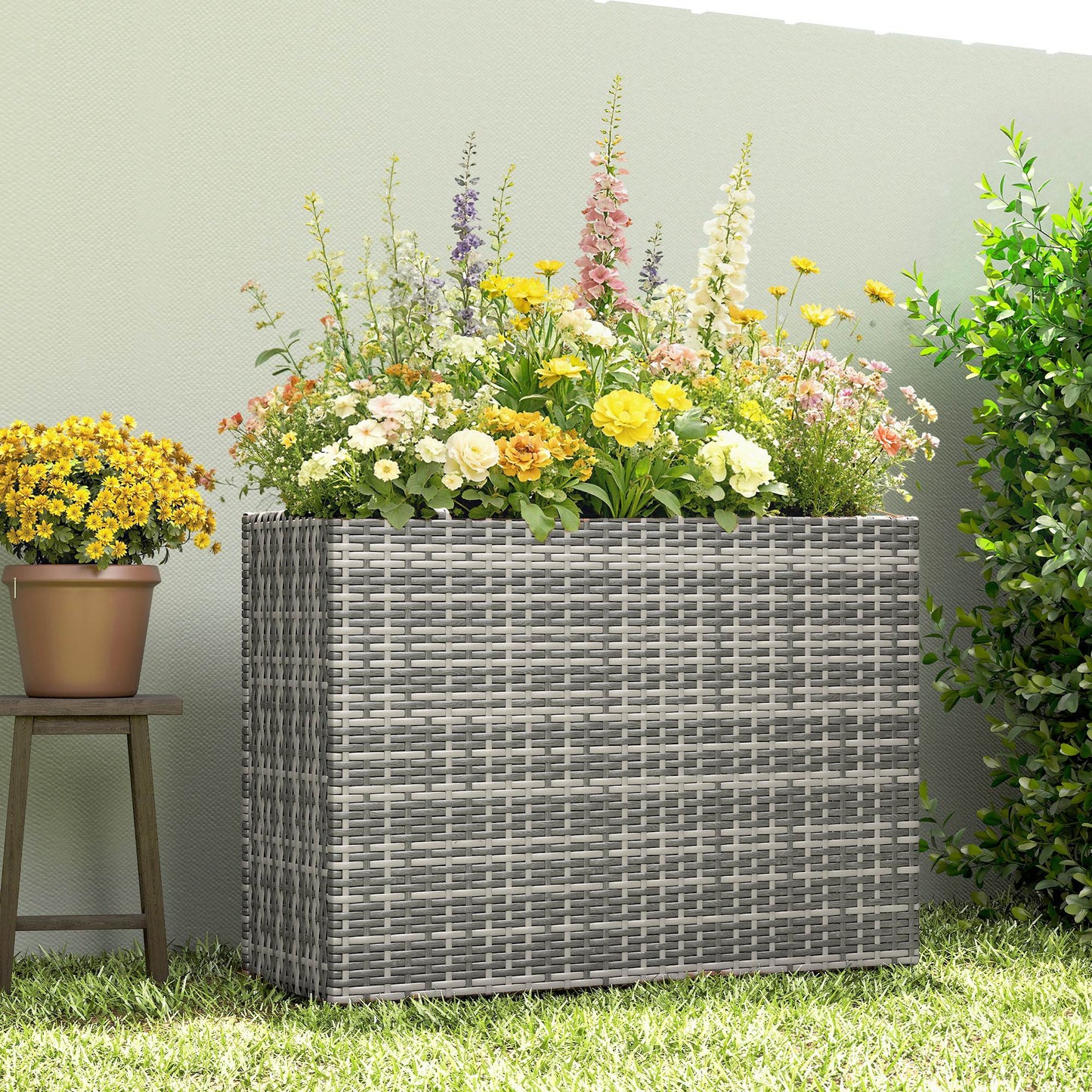 Large Rectangular Outdoor Plant Pot with Removable Liner and Drainage Holes - Gray, 830x110x600 mm