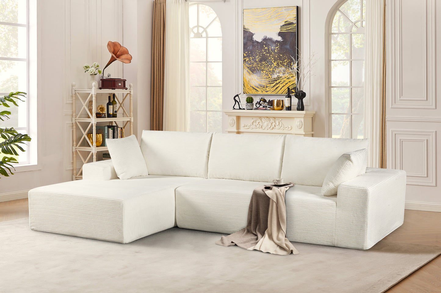 CozyForm Convertible Sectional Sofa In Soft Corduroy, Modern Comfy