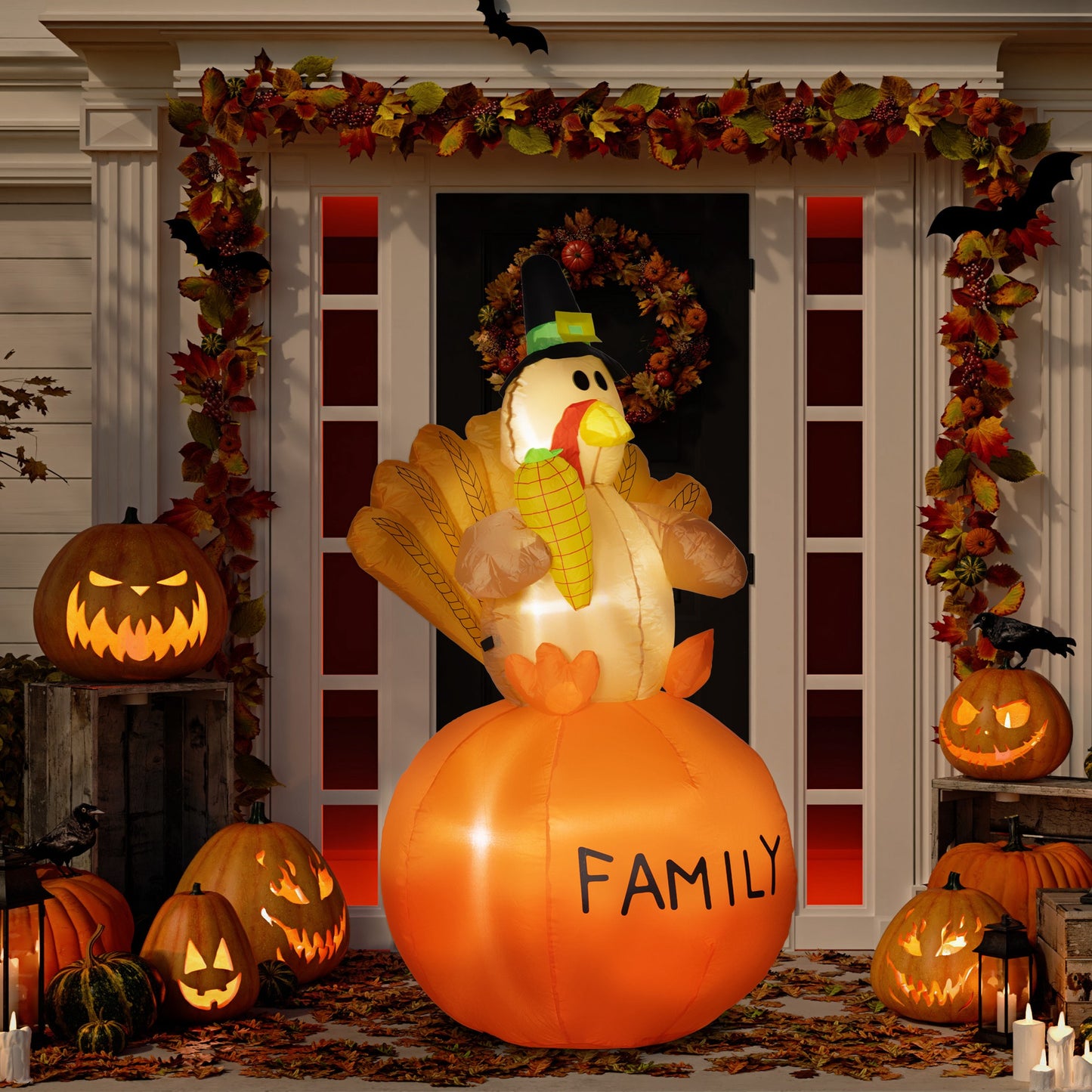 Inflatable Thanksgiving Turkey with LED Lights - 4.9ft Outdoor Display