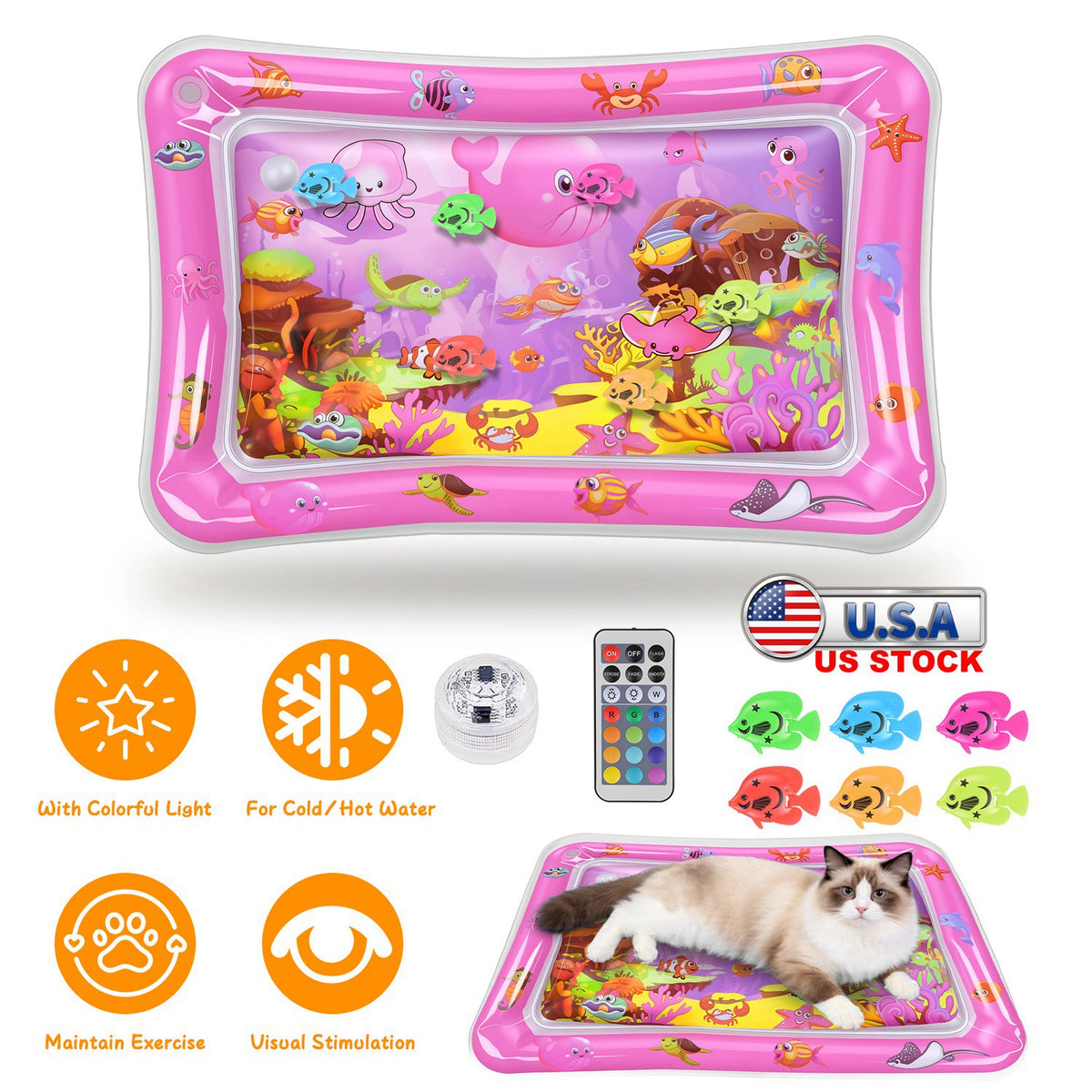 Interactive Cat Water Mat with Floating Fish & LED Light - Pet Enrichment