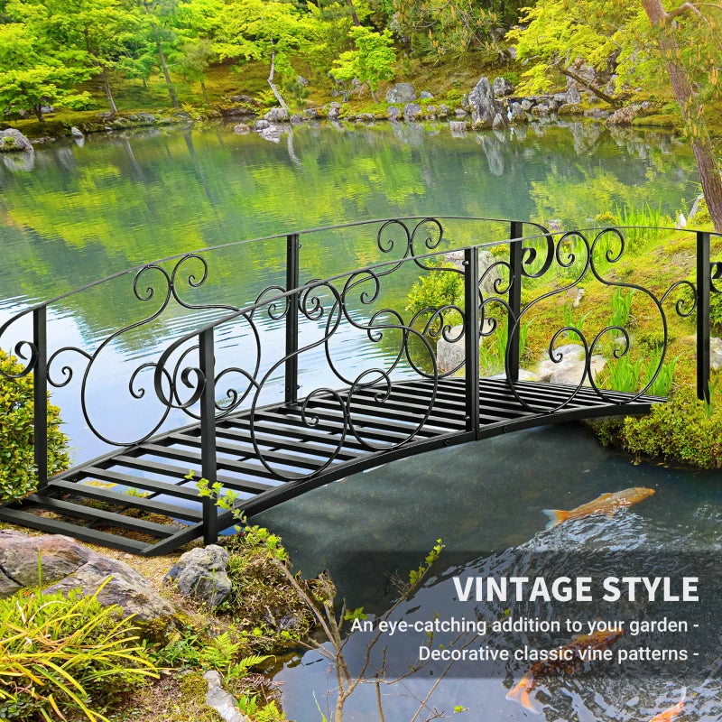 6' Metal Garden Bridge with Safety Siderails for Backyard Pond Creek - Black