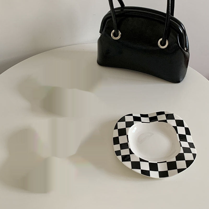 8-Inch Porcelain Breakfast Plate with Dot and Stripe Designs - Irregular Underglaze