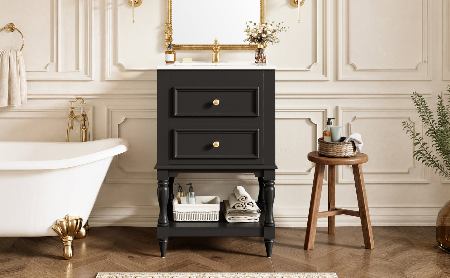 20'' Black Bathroom Vanity with Ceramic Sink & 2 Drawers