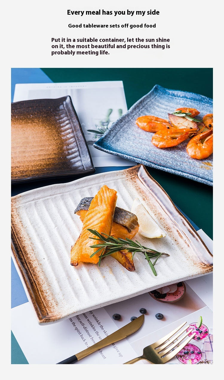Ceramic Sushi Plate - 9-Inch Square Porcelain Tableware for Kitchen & Dining