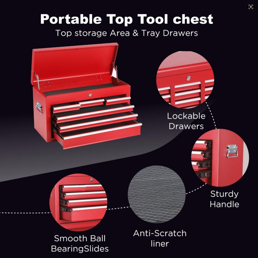 8-Drawer Tool Cabinet Combo with Lock - Red Rolling Storage Chest
