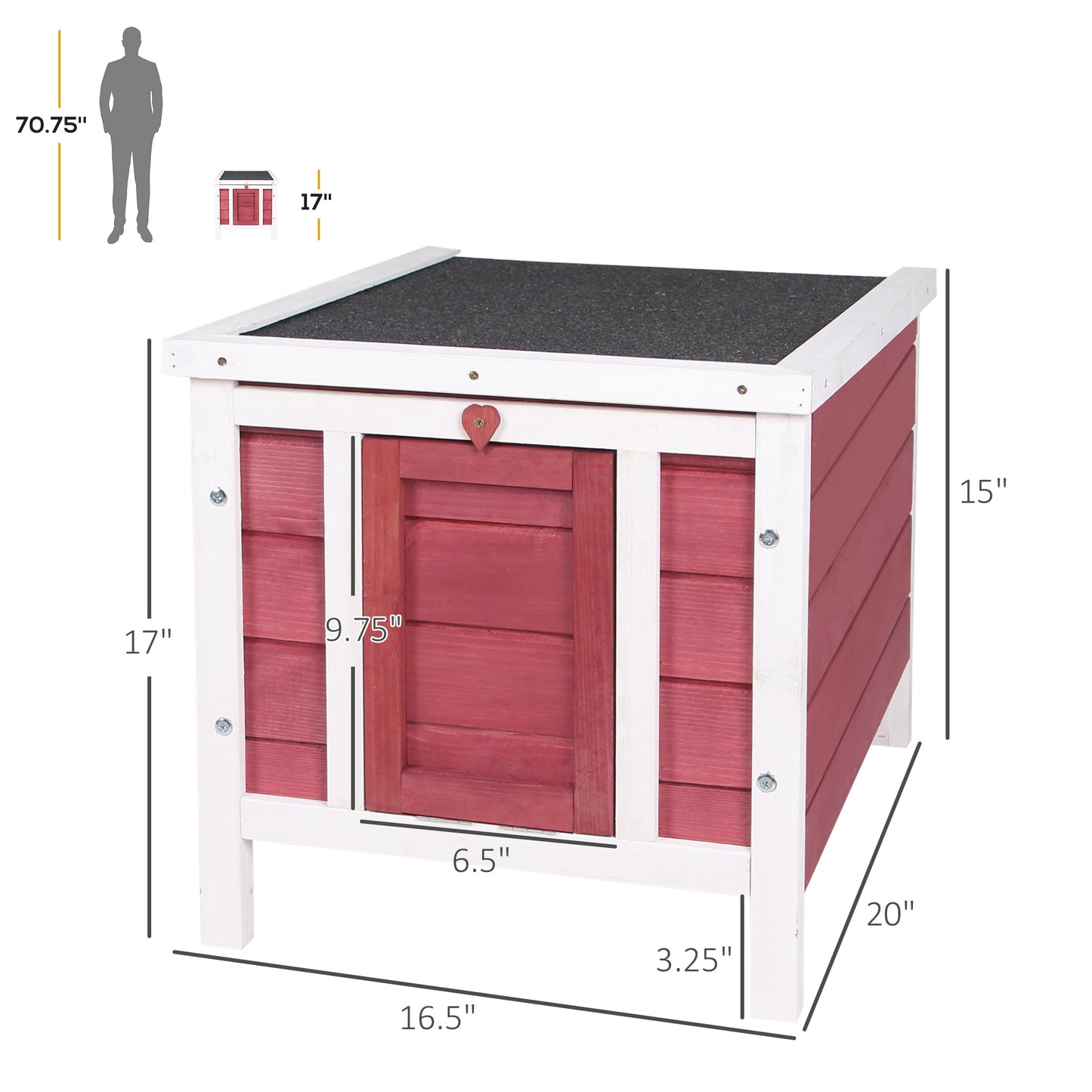Outdoor Wooden Rabbit Hutch with Waterproof Roof and Openable Lid - Red, 575x475x165mm