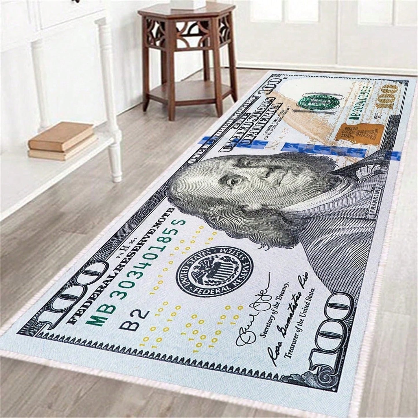 Currency Inspired Area Rug - Non-Slip Carpet for Living Room