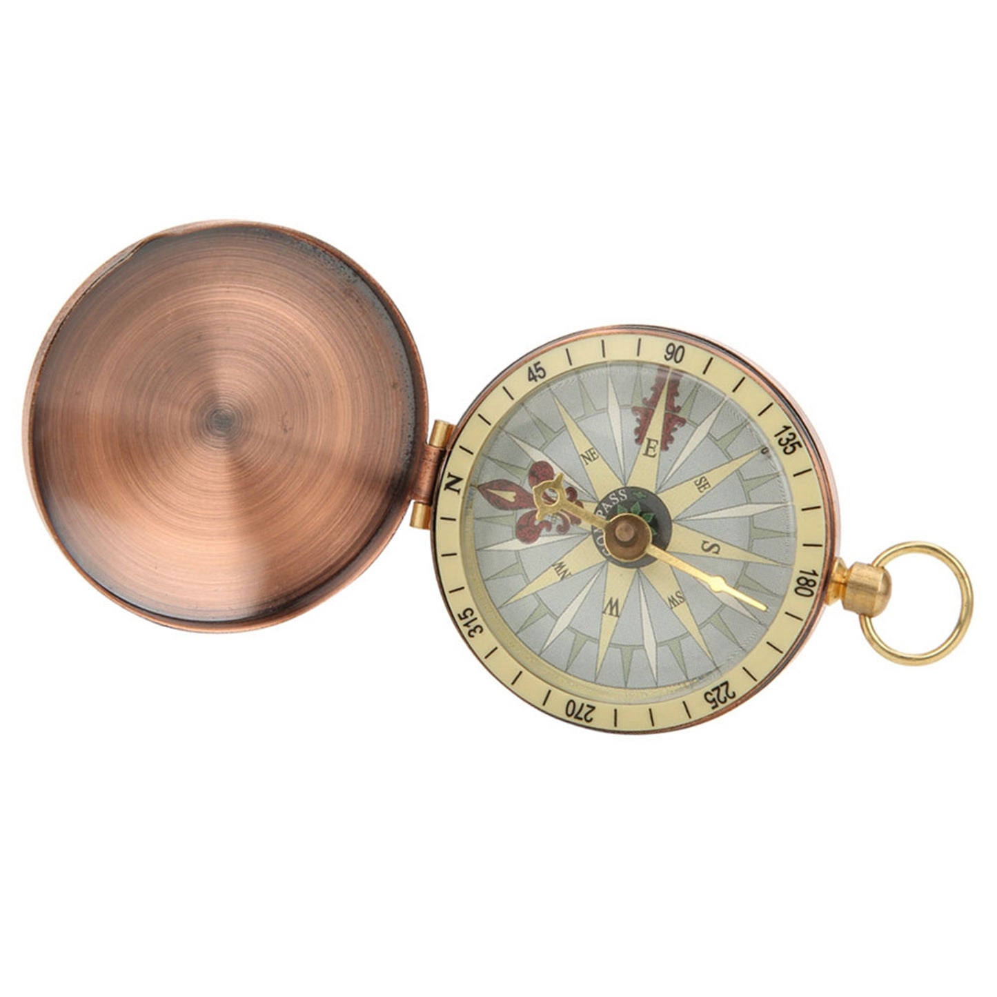 Vintage Portable Copper Flip Cover Compass for Camping