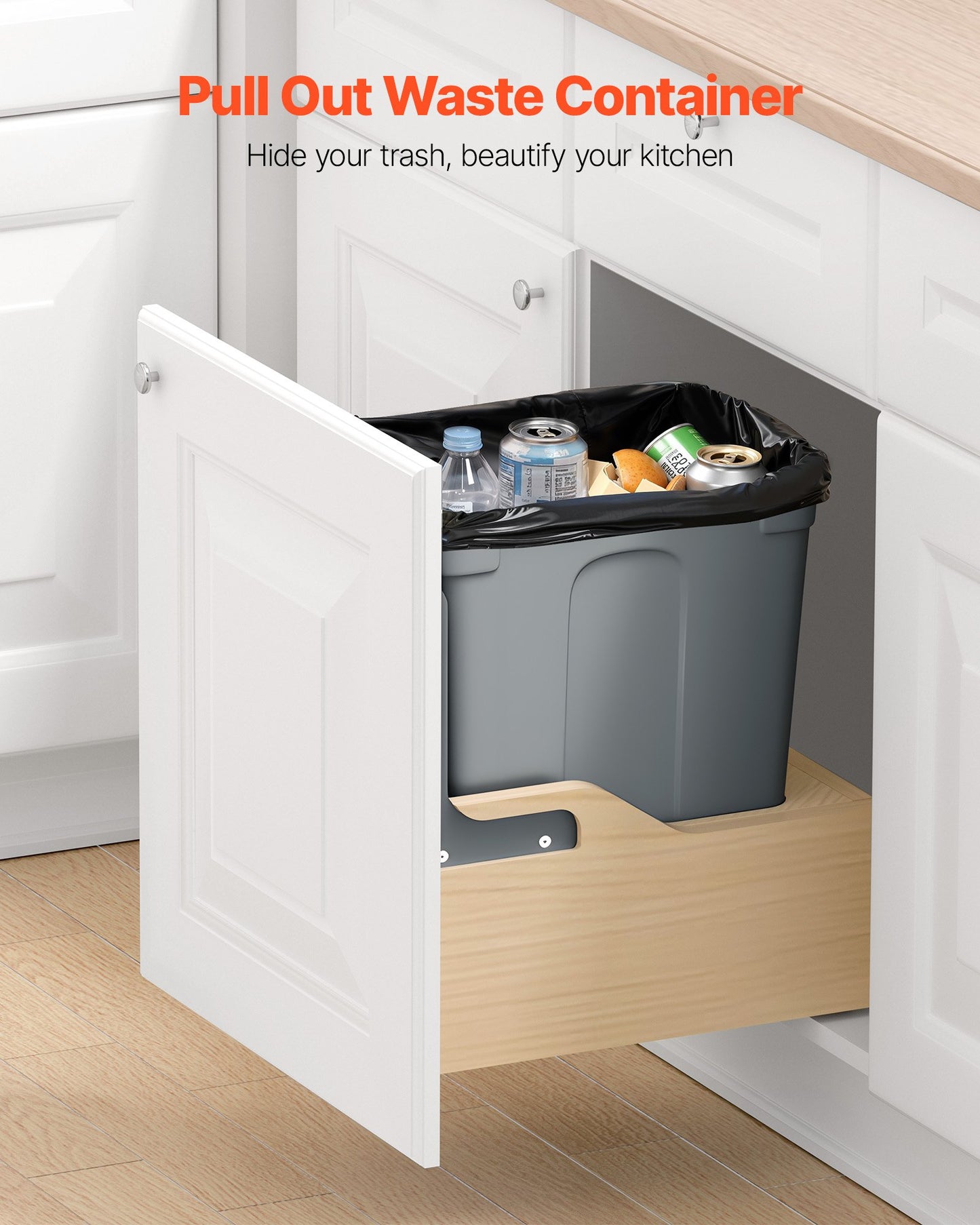 35QT Pull-Out Kitchen Trash Can with Soft-Close System - Grey