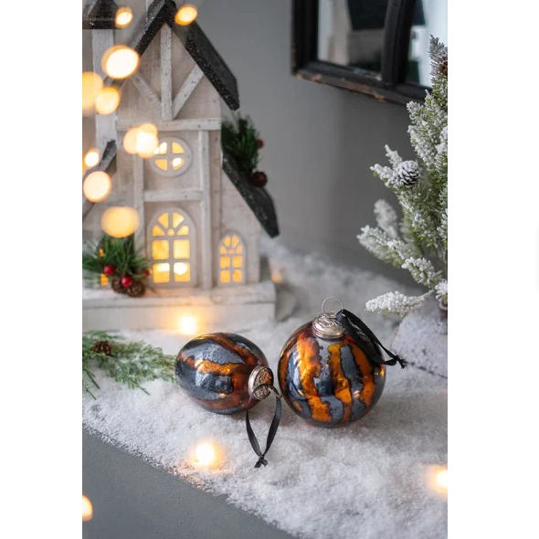 Set of 6 Black & Gold Egg Christmas Ornament Balls - 4"