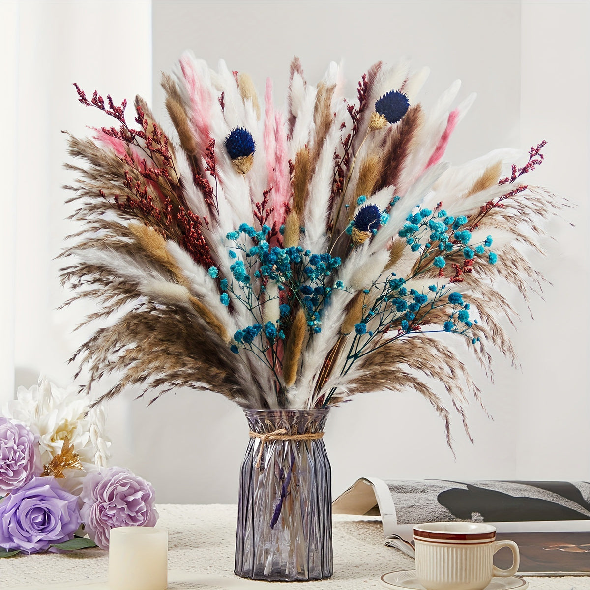 Dried Flower Bouquet - Preserved Grass Flower Arrangement for Home Decor