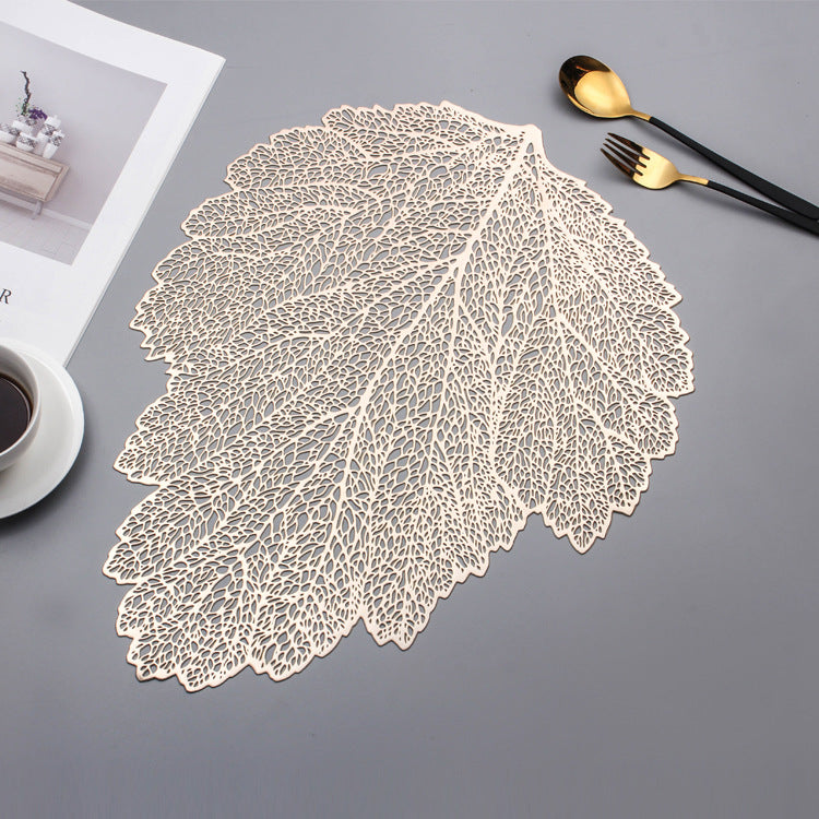 European & American Style Placemat Set with Hollow Leaf Design, Insulation & Non-Slip PVC