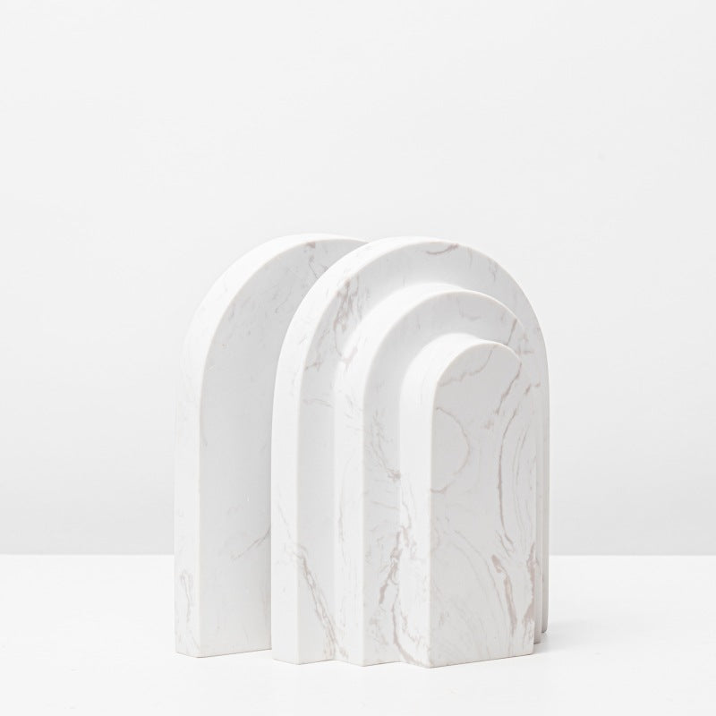 Marble Geometric Bookend Set - Modern White & Yellow Book Holders for Bookshelf Decoration