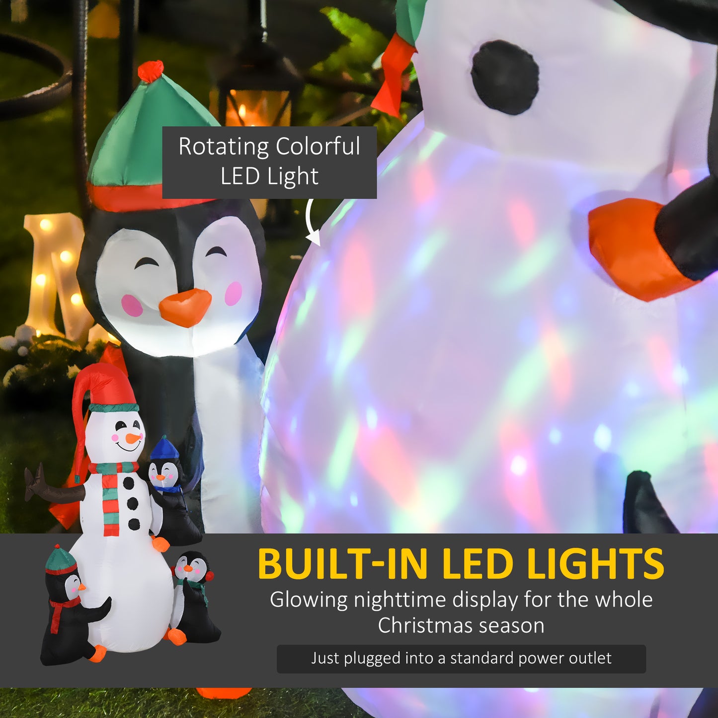 6' Inflatable Christmas Snowman with Penguins - LED Lights