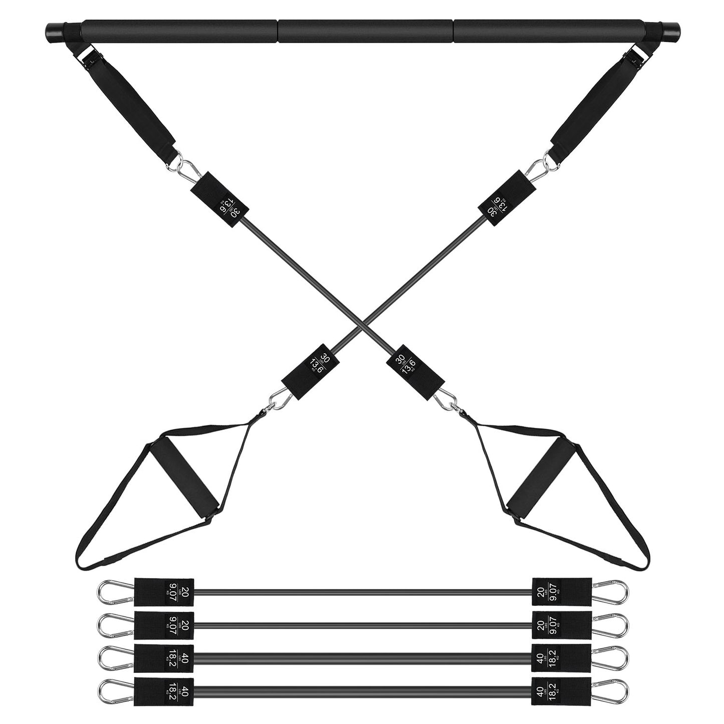 Multifunctional Pilates Bar Kit with Elastic Resistance Bands
