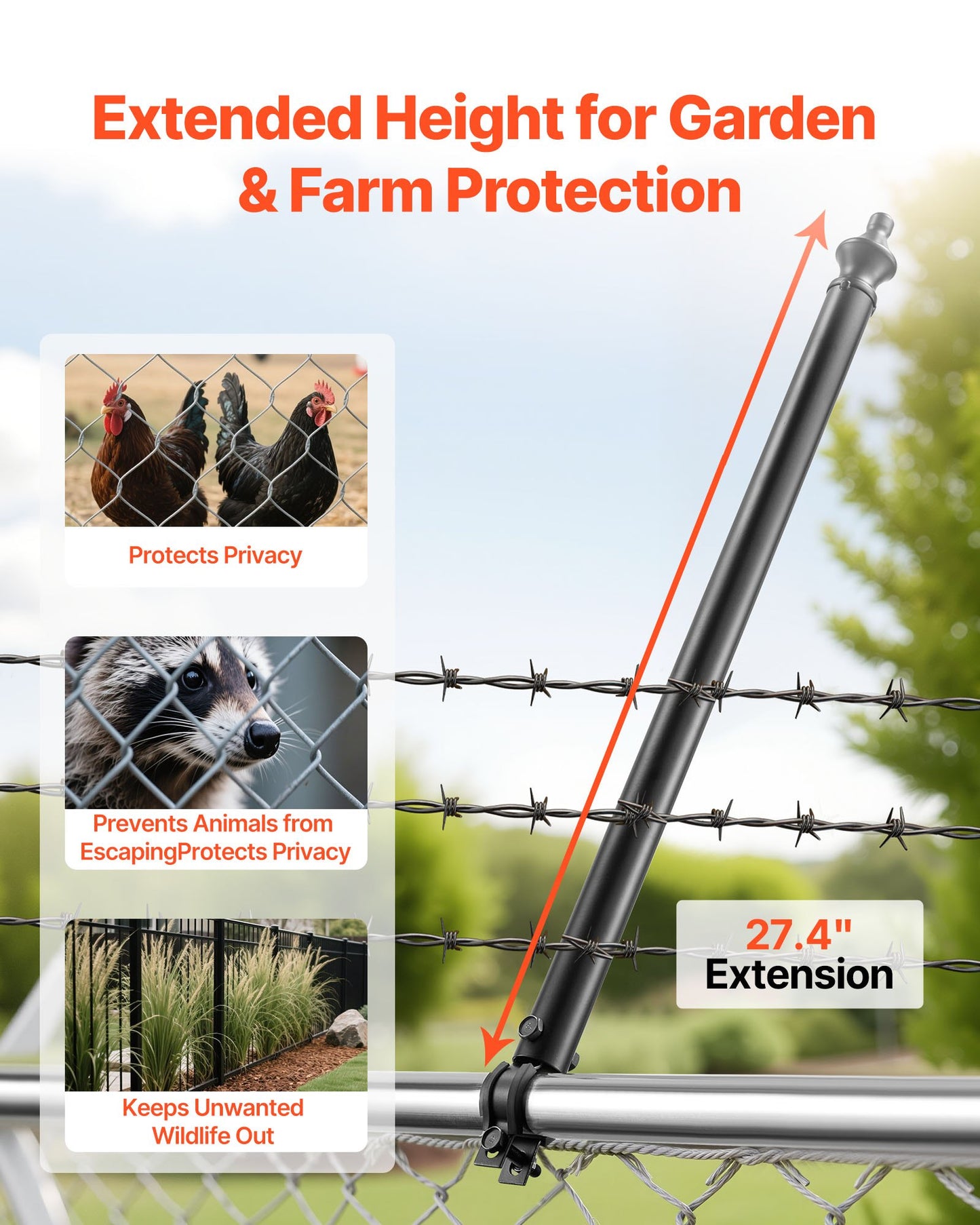 Galvanized Steel Fence Extender for 1.3'-1.5' Top Rails - 9 Pack, Black