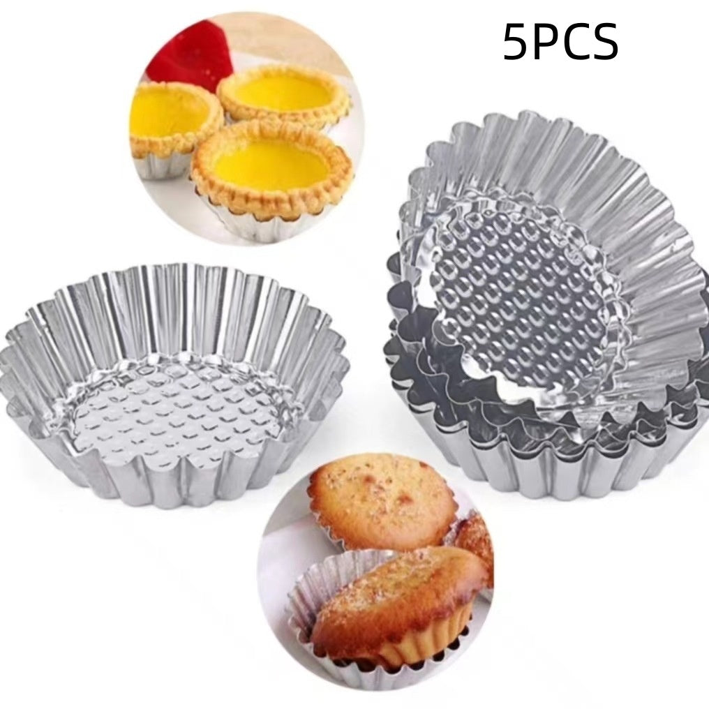 Stainless Steel Egg Tart Mold Cups with Lace Edges for Baking - Silver