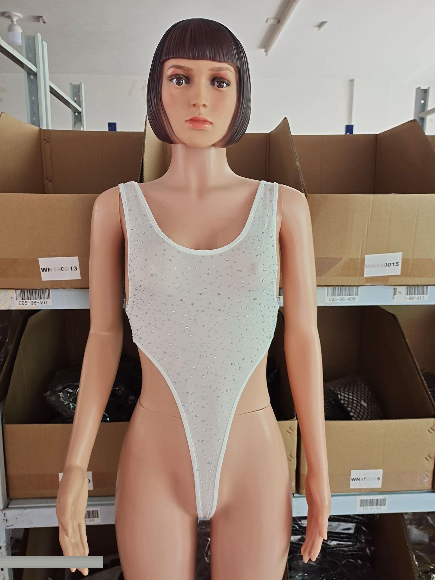 Sexy Ladies One-Piece Lingerie Bodysuit with Spot Drill Design