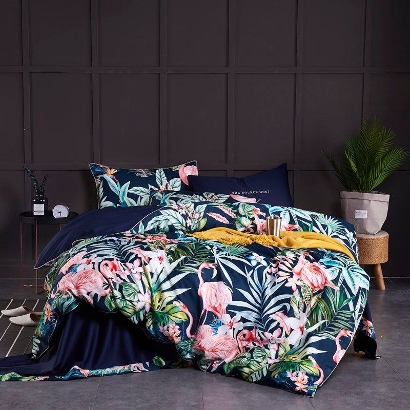 Pastoral Cotton Bedding Set with Satin Finish - Four-Piece Home Textile