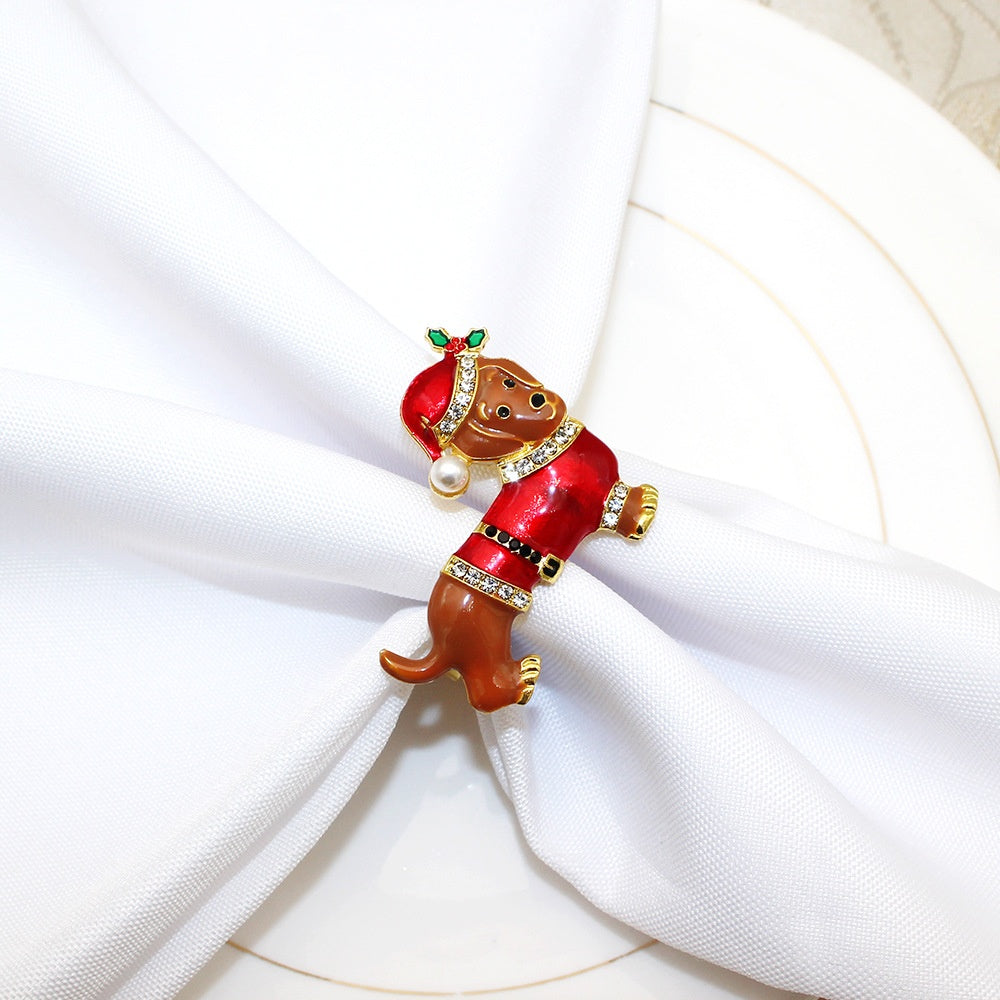 Christmas Dog Napkin Ring - Holiday Puppy Napkin Holder in Inlaid Alloy