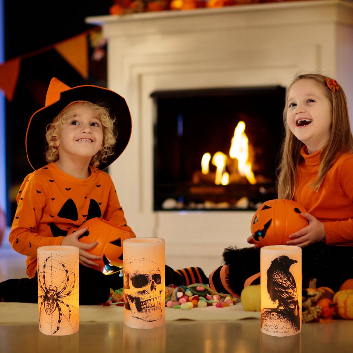 Halloween Flameless Candle Set with Timer - 3 Pack