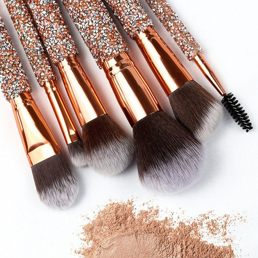 10-Piece Luxury Crystal Makeup Brush Set - Diamond Handle with Pouch