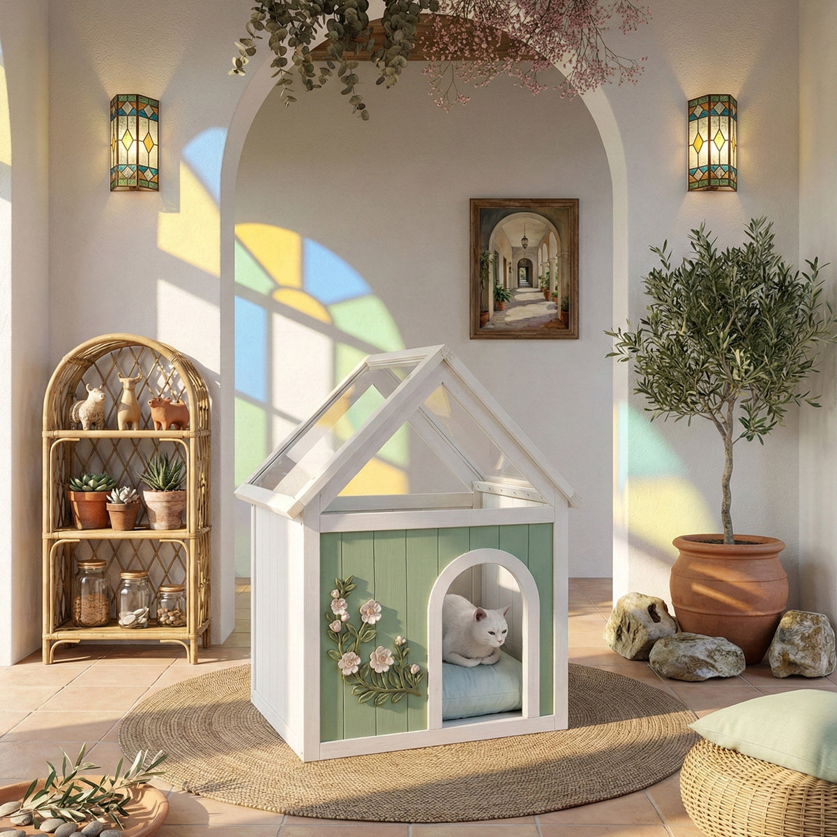 Indoor Cat House with Acrylic Roof — Wooden Pet Shelter for Small Cats & Dogs