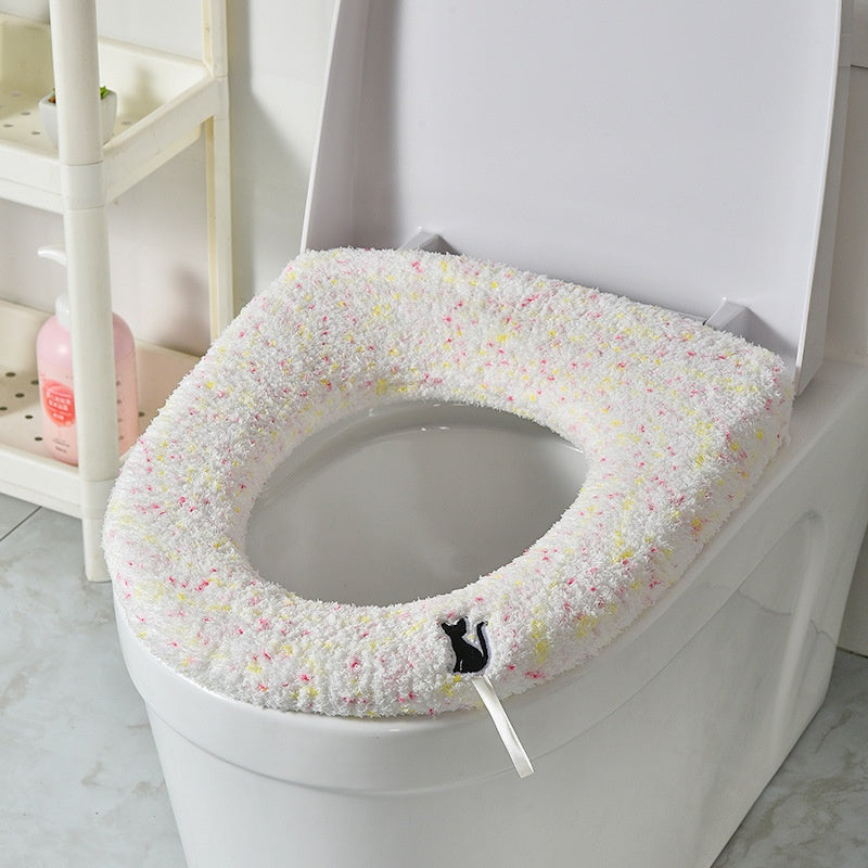 Universal Toilet Seat Cover for Bathroom Use - Winter & Autumn Fit, Slip-On Polyester