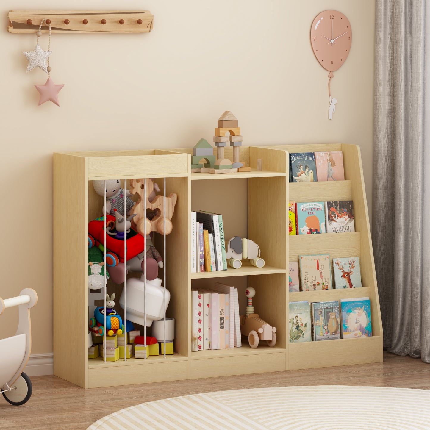 3-in-1 Kids Bookshelf and Toy Storage - Natural