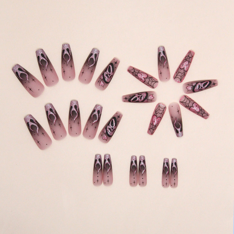 Dark Style Cobweb Skull Nail Art Kit with Long Ballet Design and Glue