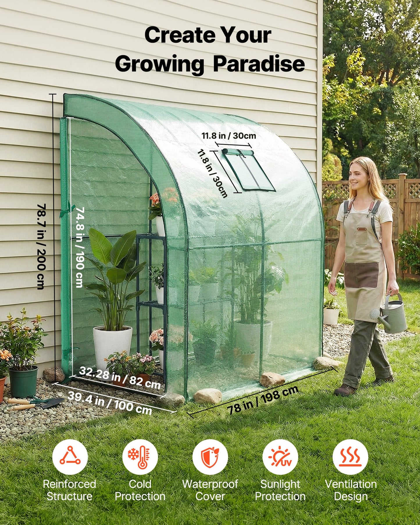 Walk-in Greenhouse with Shelves, 78x39.4x78.7 in, Steel Frame & PE Cover