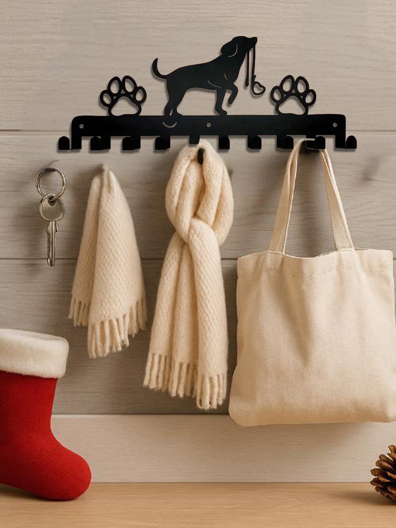 Rustic Wall-Mounted Key Holder & Leash Rack for Pets