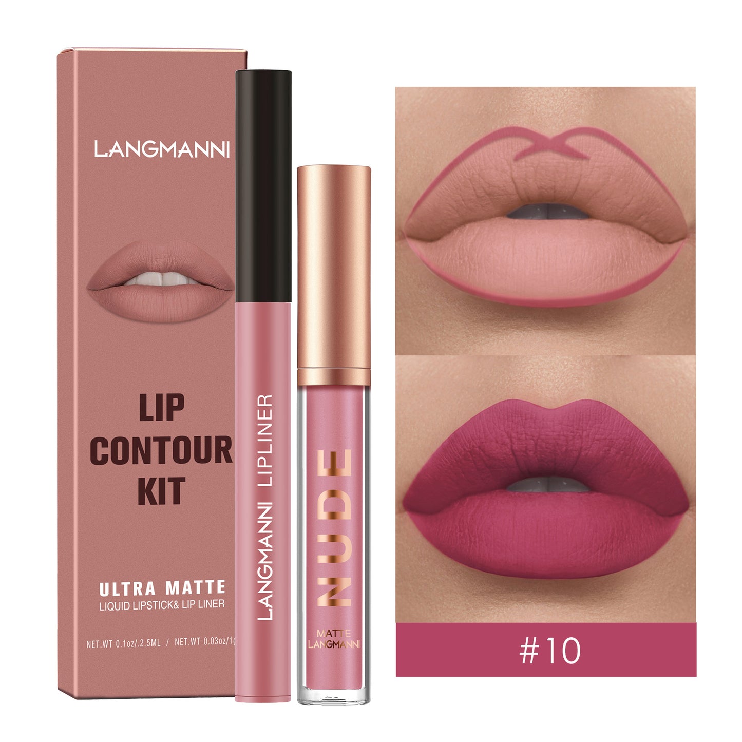 Lip Liner and Matte Lip Gloss Set - No Stain, Multiple Colors