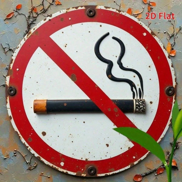 Round Iron No Smoking Sign - 8x8 Inch Metal Wall Art Decor