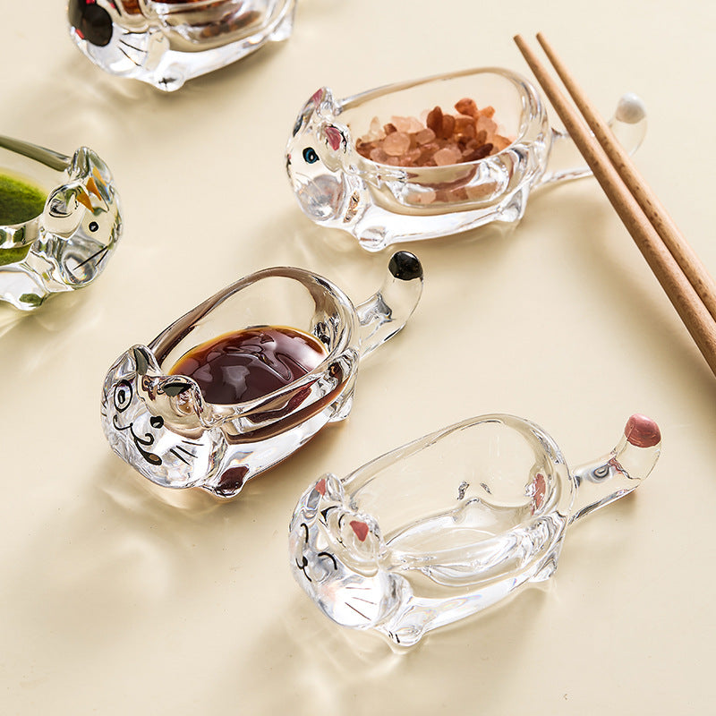 Cat Crystal Glass Saucer Dish for Kitchen & Dining - Multiple Colors