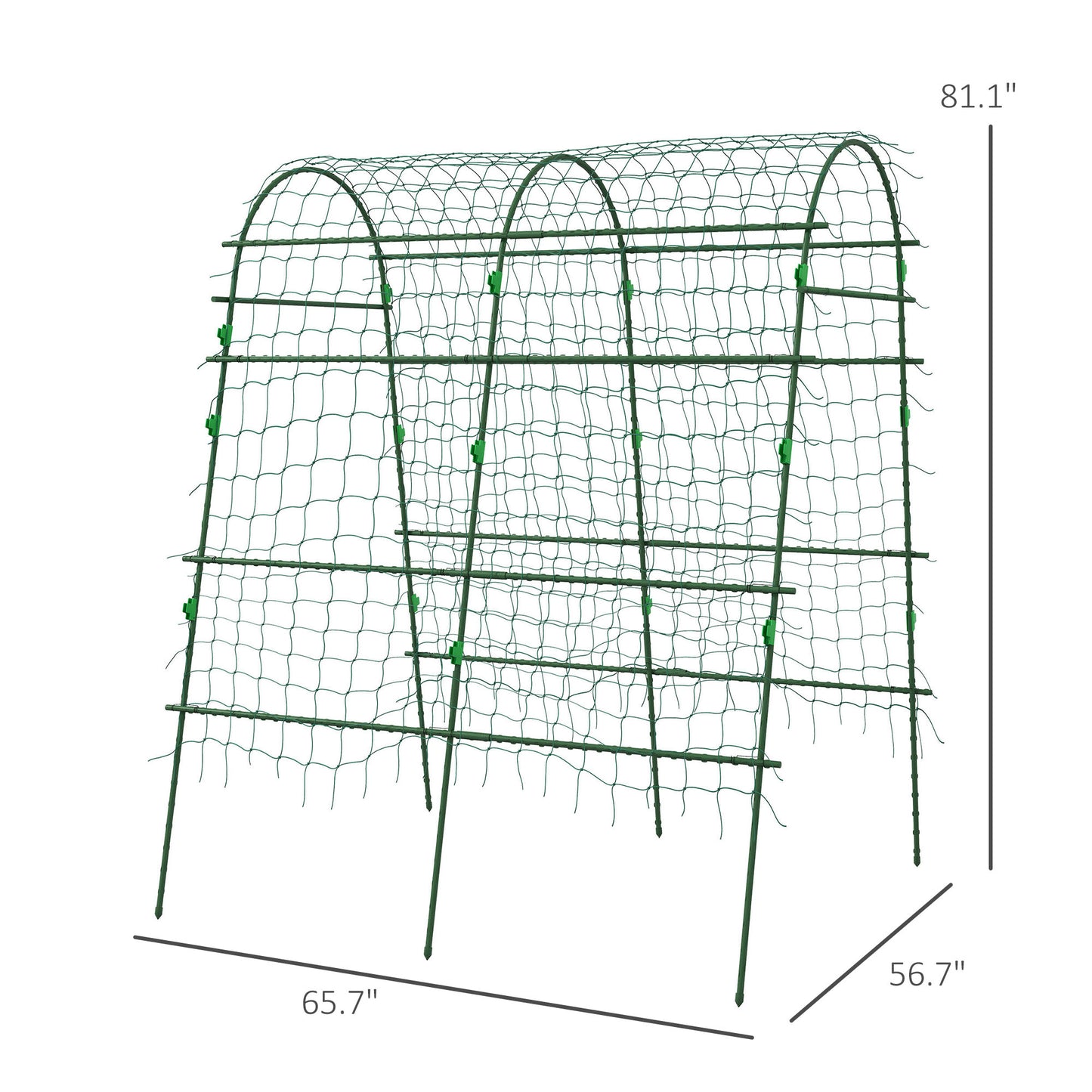 Metal Garden Trellis with Climbing Net - Outdoor Support for Vines, 57x66x81 Inches, Green