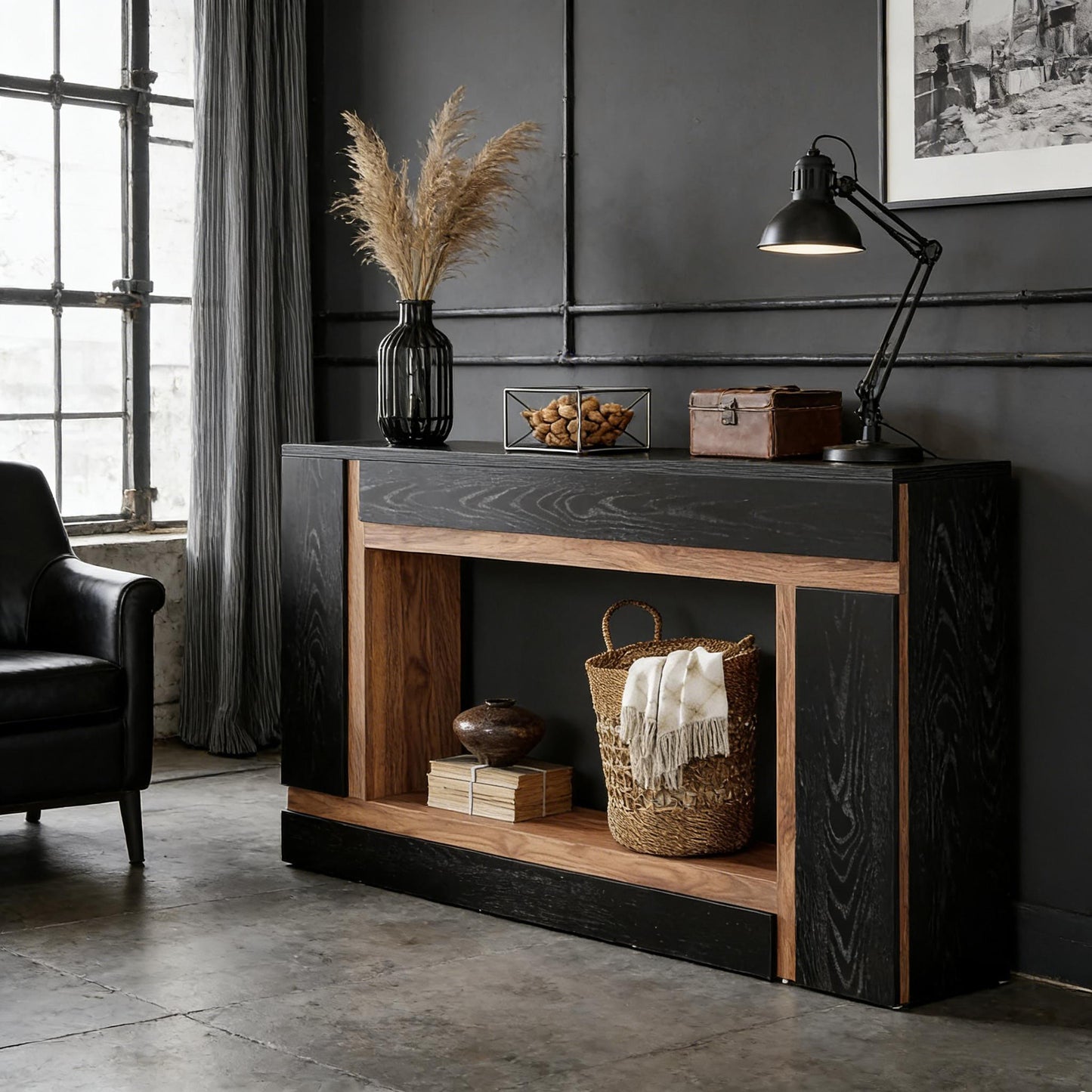Rectangular Console Table with Walnut Black Finish - 63 Inch